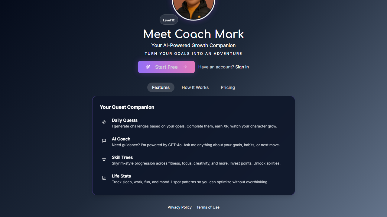 Coach Mark — AI-powered growth companion, built by PickBits.AI