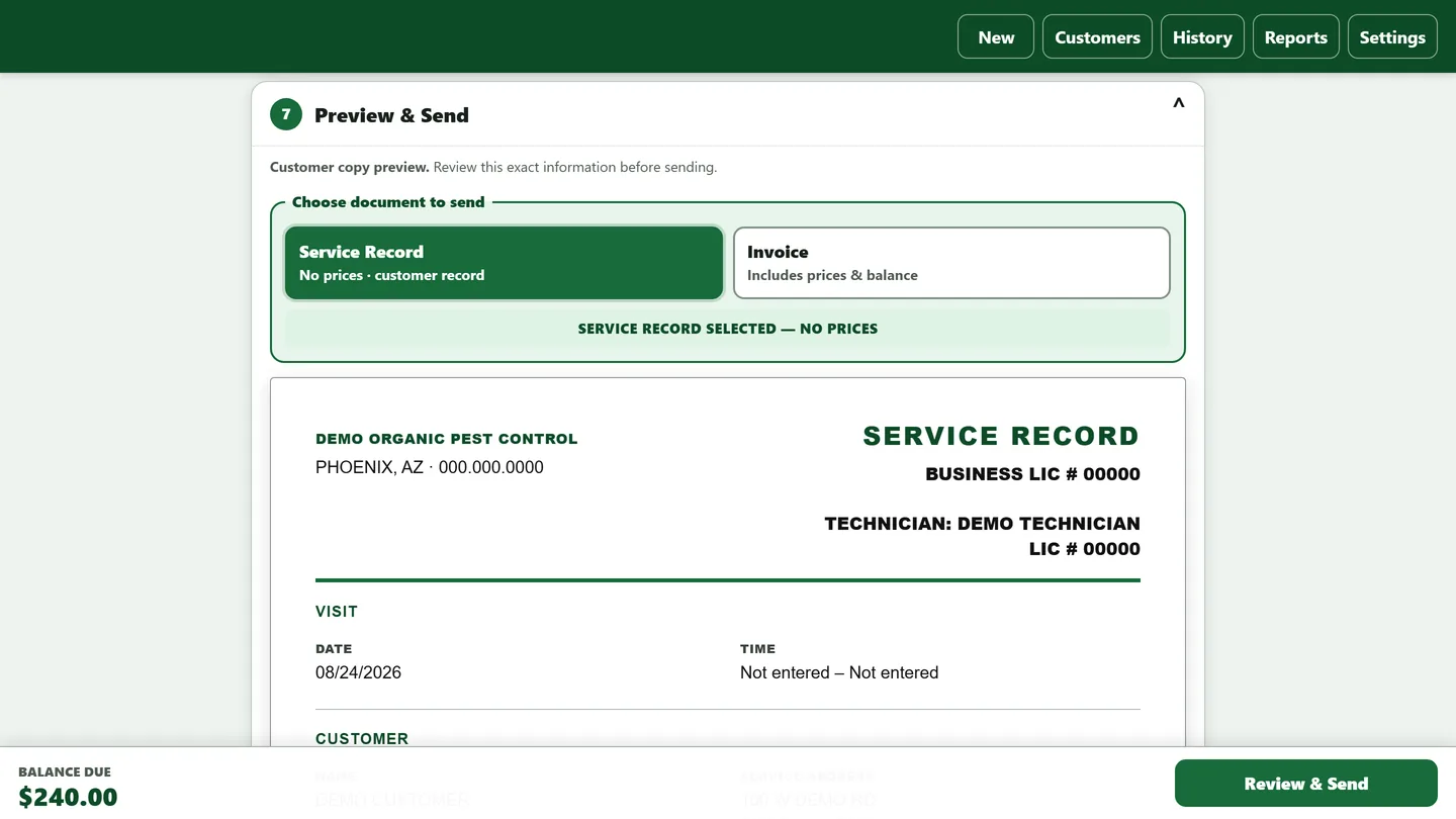 The field invoicing system built for a Phoenix pest-control operator