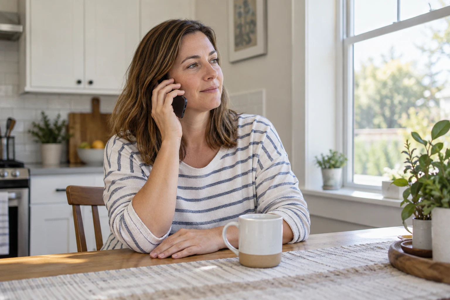 Illustrative scene: a homebuyer calling to arrange a property viewing