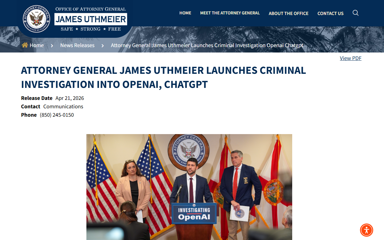 Florida Phoenix coverage of Uthmeier expanding criminal AI probe