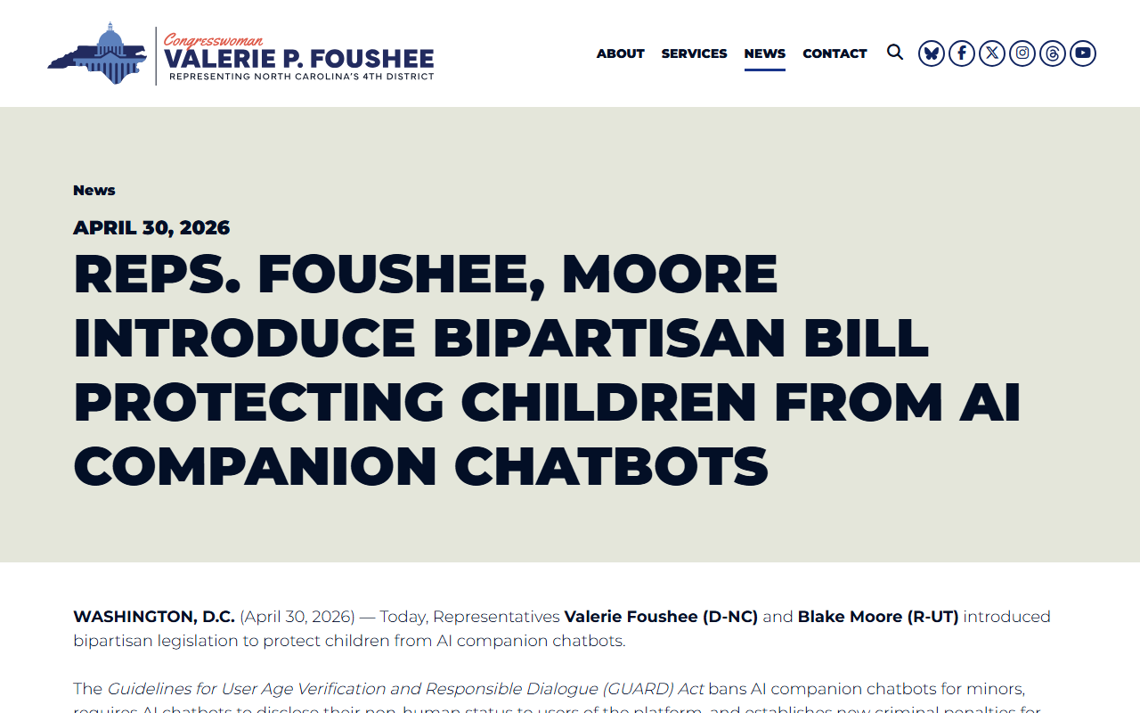 Foushee press release on GUARD Act House companion bill