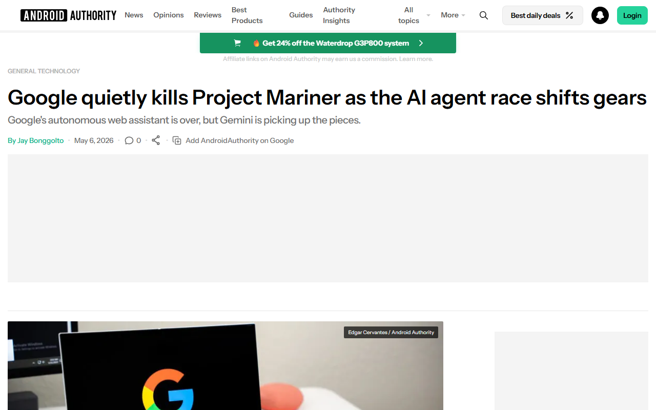 Android Authority report on Google's Project Mariner shutdown