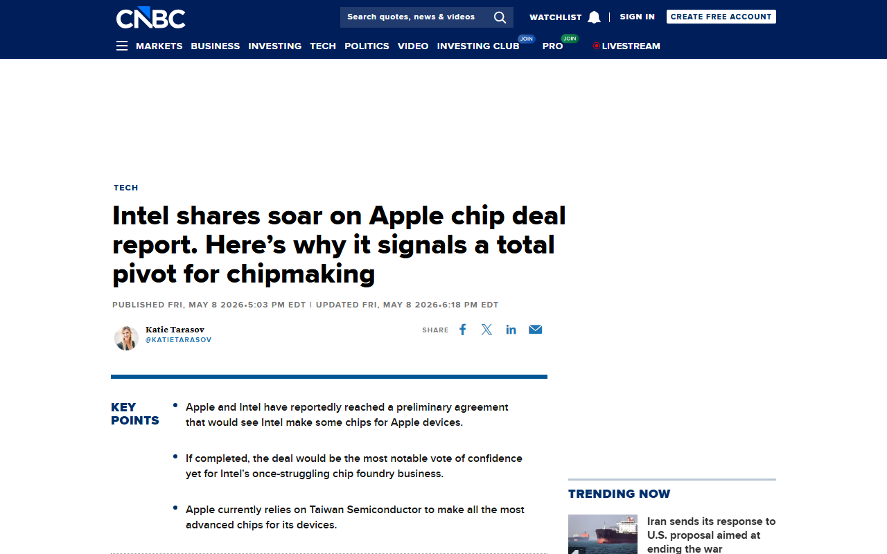 CNBC coverage of the Apple-Intel preliminary chip-making deal