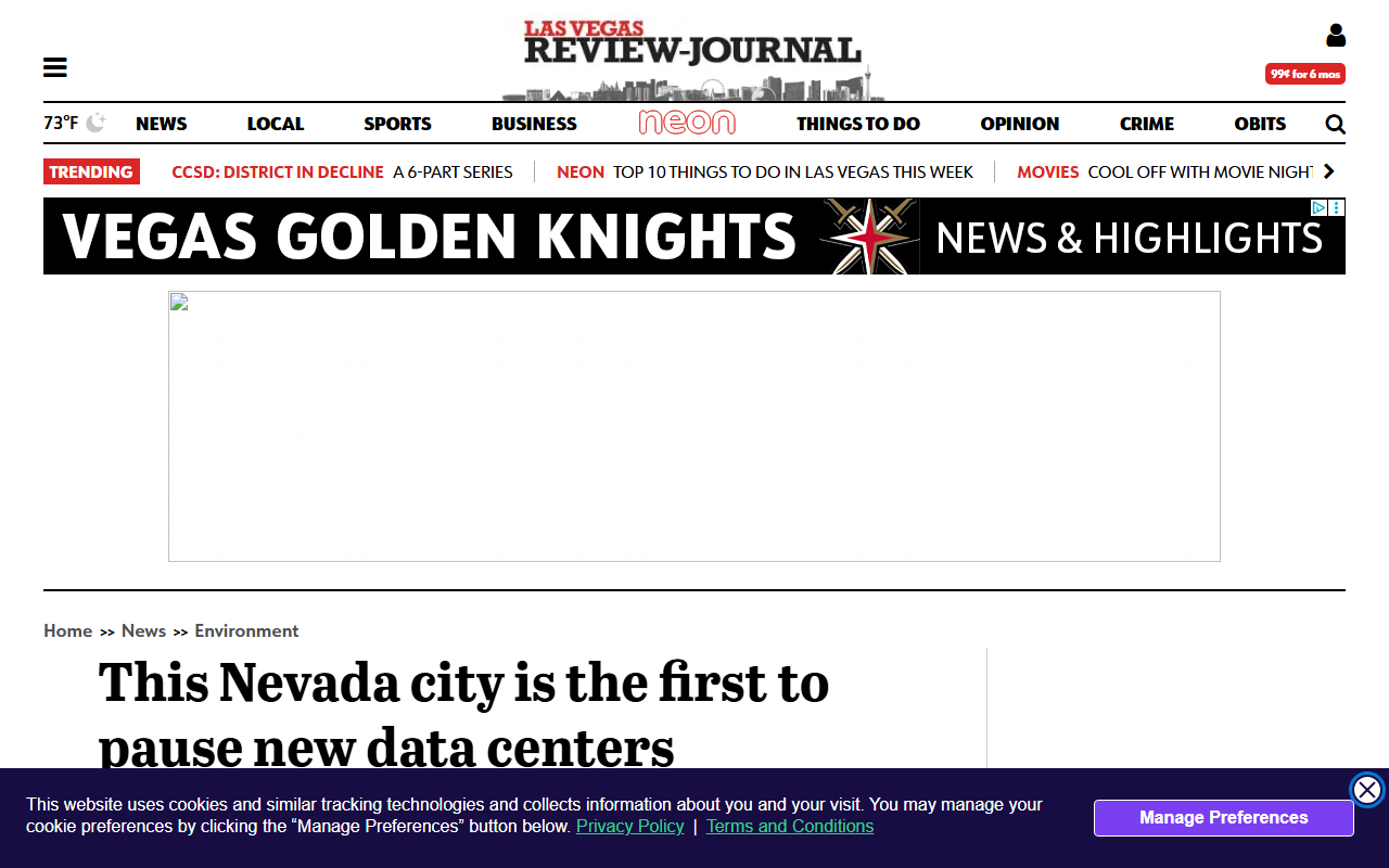 Las Vegas Review-Journal coverage of Reno data center moratorium