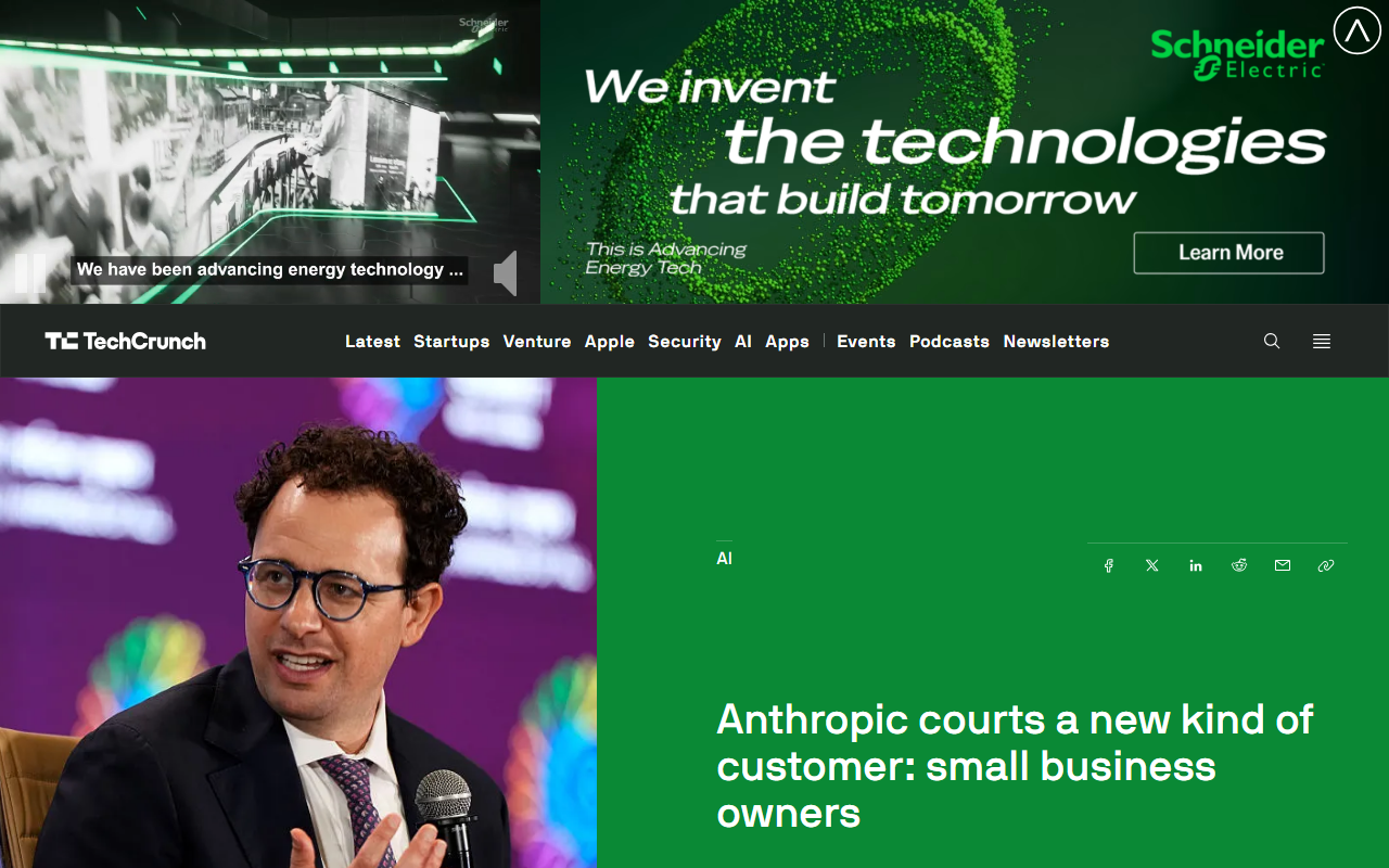 TechCrunch coverage of Anthropic Claude for Small Business launch