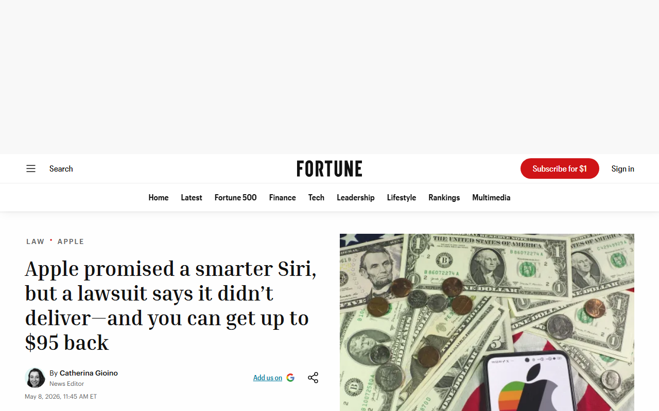 Fortune coverage of Apple $250 million Siri AI class action settlement