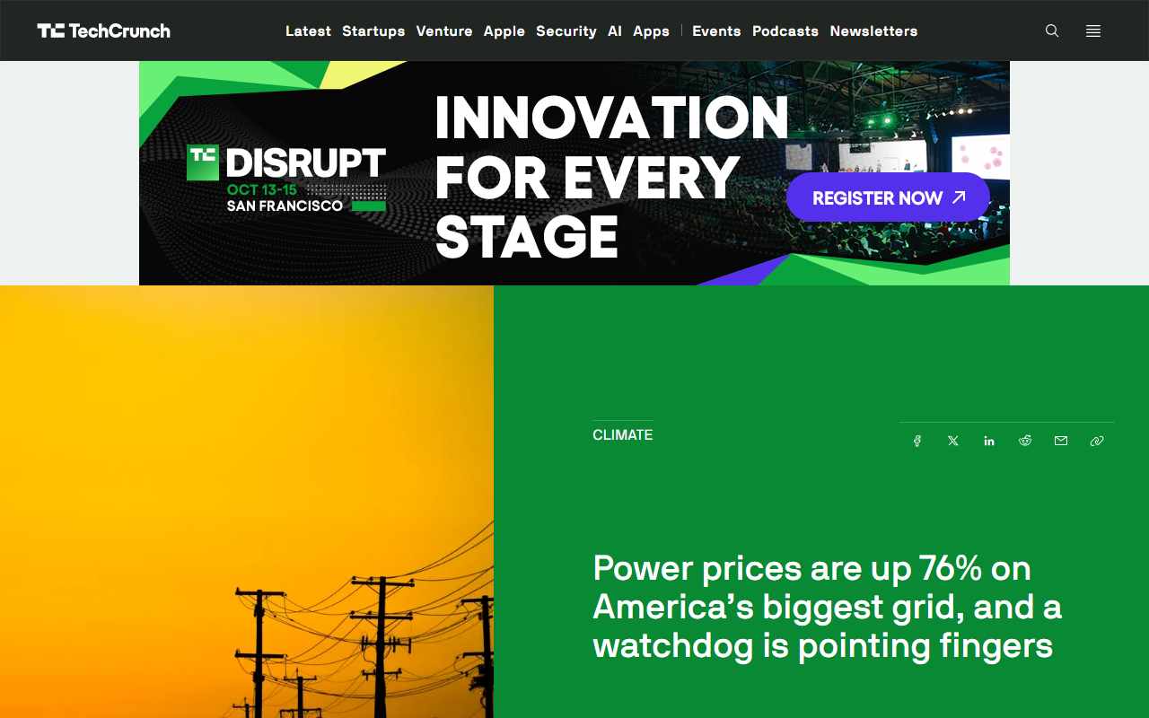 TechCrunch coverage of PJM federal monitor finding data centers drove 76 percent power price spike