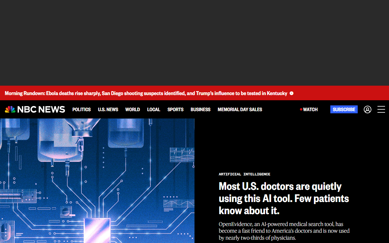 NBC News investigation: two-thirds of US doctors quietly using OpenEvidence AI tool for clinical decisions