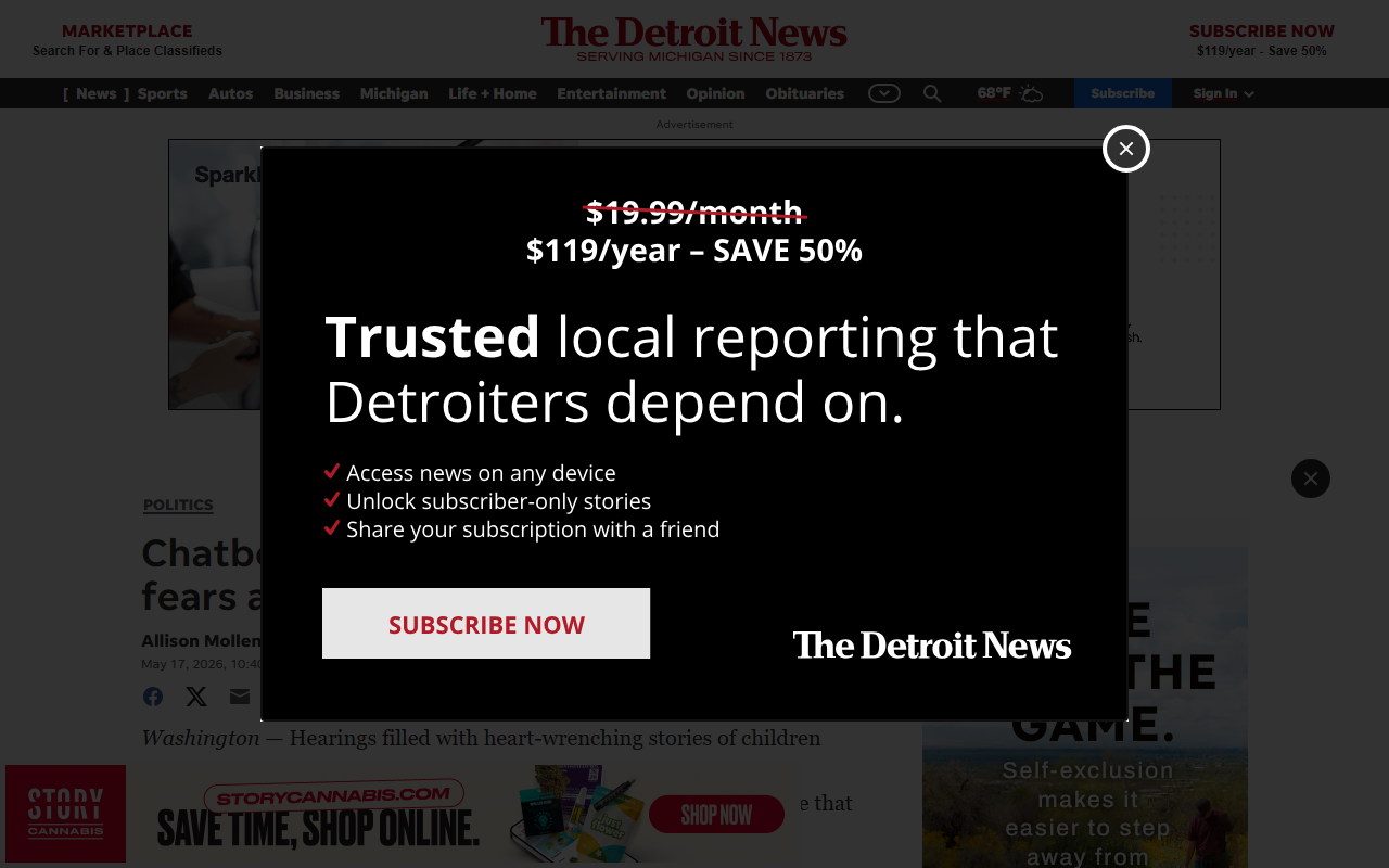 Detroit News coverage of chatbot bills as midterms loom; Hawley and Cruz competing approaches