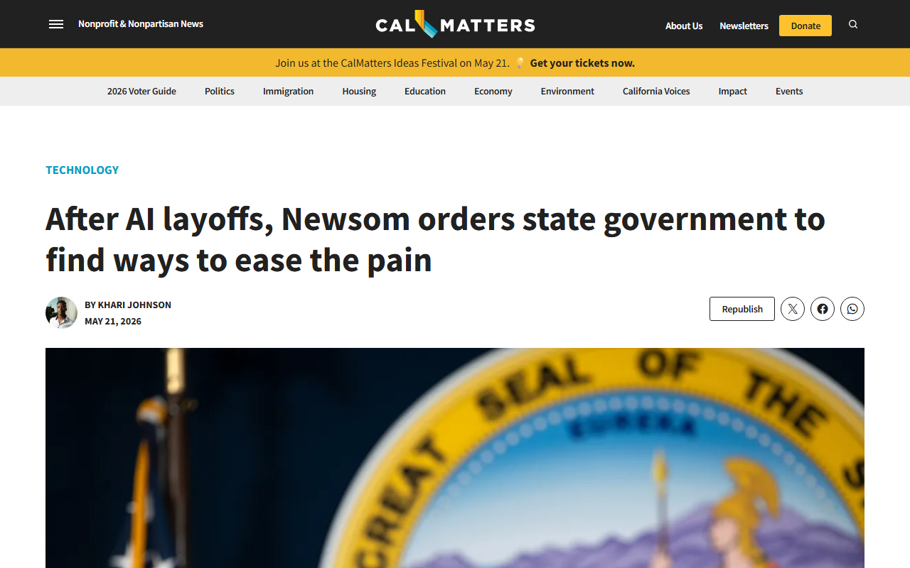 CalMatters coverage of Newsom AI workforce executive order