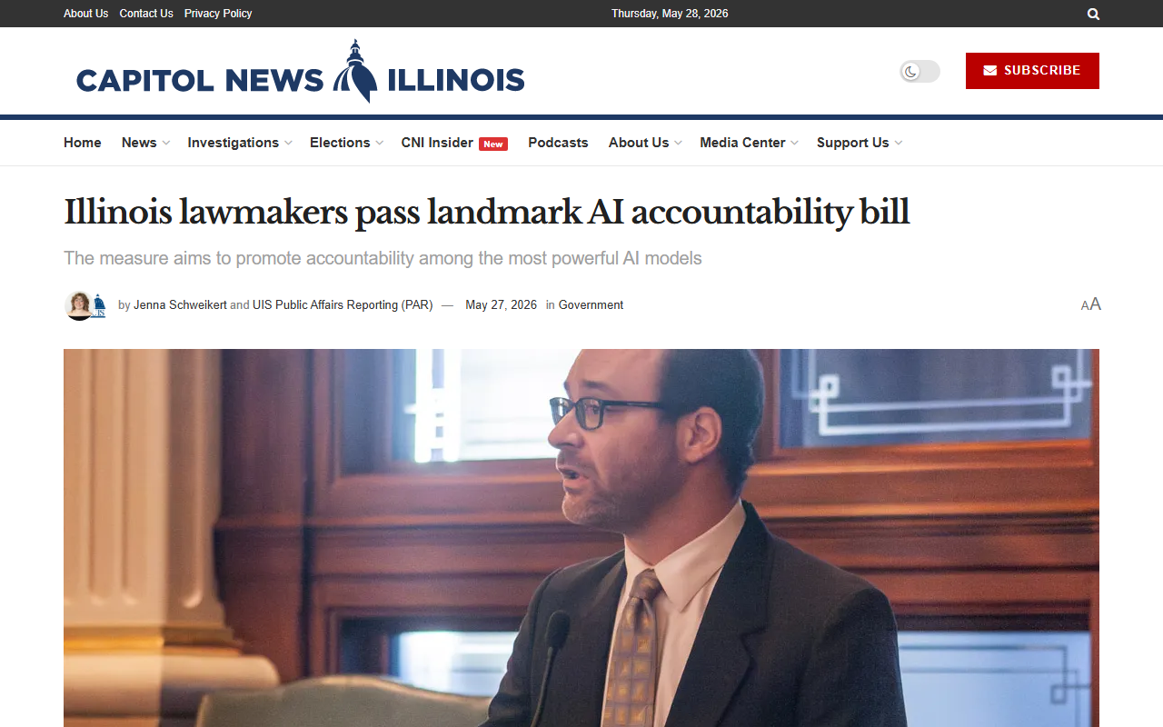 Illinois House passes SB315 mandatory frontier AI audits 110-0; Pritzker endorses