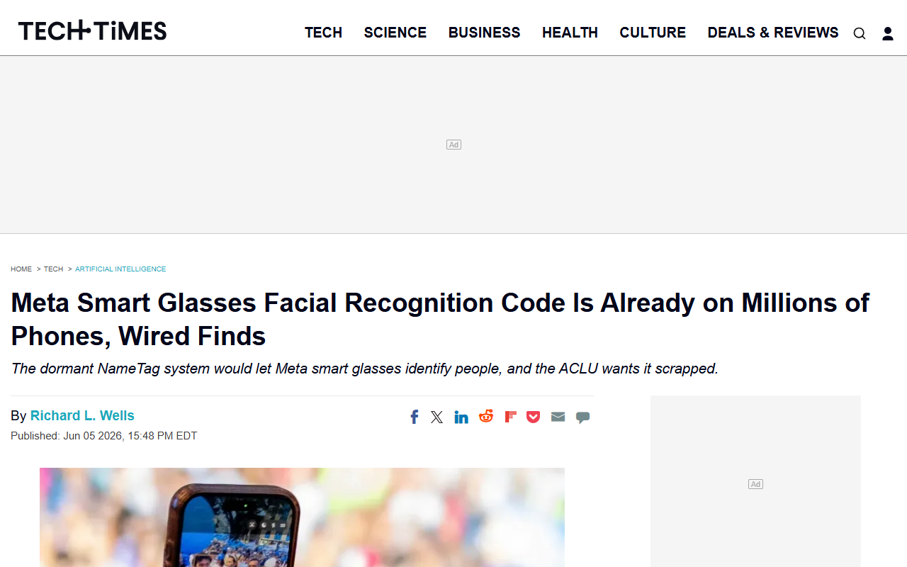 Dormant facial recognition is already on 50 million phones, waiting for Meta to switch it on