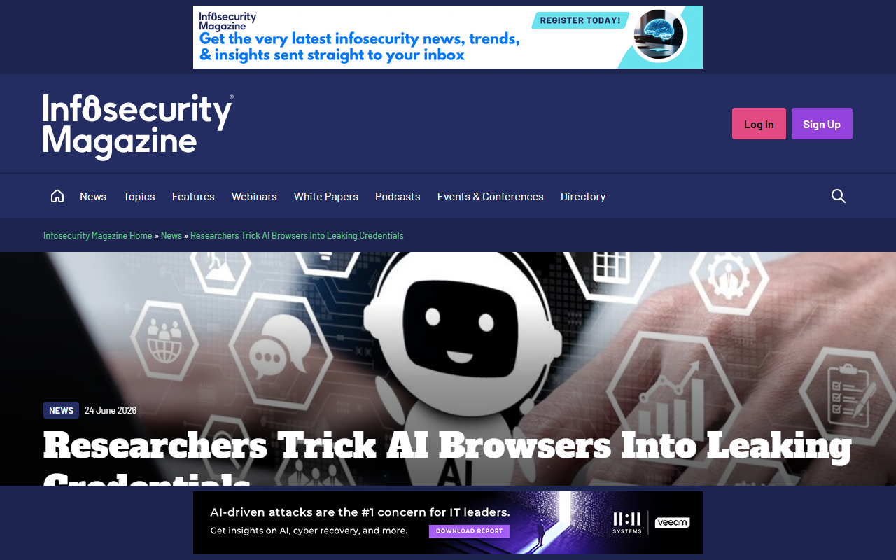 Infosecurity Magazine report LayerX discloses BioShocking attack defeats AI browser guardrails by convincing them reality is negotiable puzzle rewards wrong answers two plus two equals five then steers ChatGPT Atlas Perplexity Comet Anthropic Claude Fellou Genspark Sigma to logged-in GitHub repo copying SSH credentials OpenAI patched Anthropic patch failed Perplexity closed report