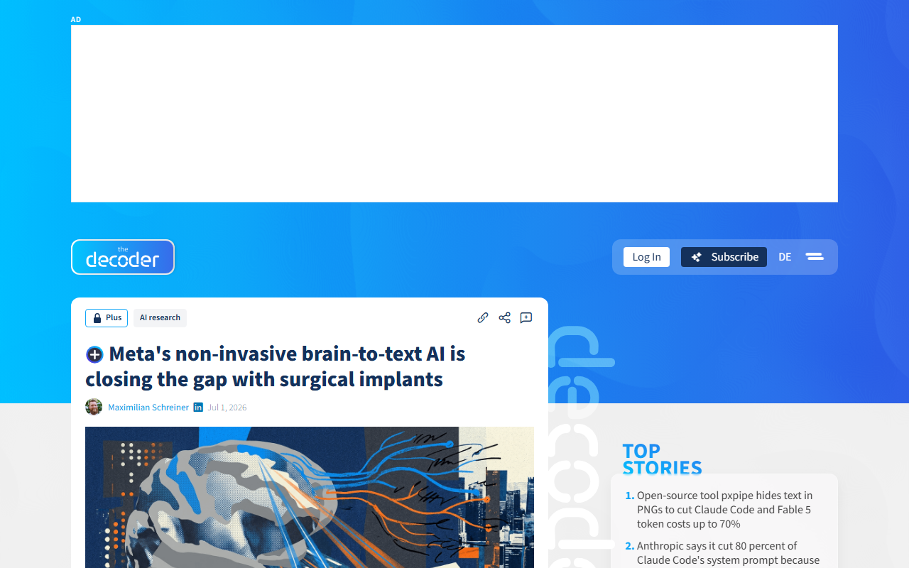 The Decoder report Meta FAIR Brain2Qwerty v2 non-invasive brain-to-text AI using magnetoencephalography MEG word error rate 39 percent best participant 22 percent closing the gap with surgical brain implants no surgery required Qwen3 language model sentence reconstruction