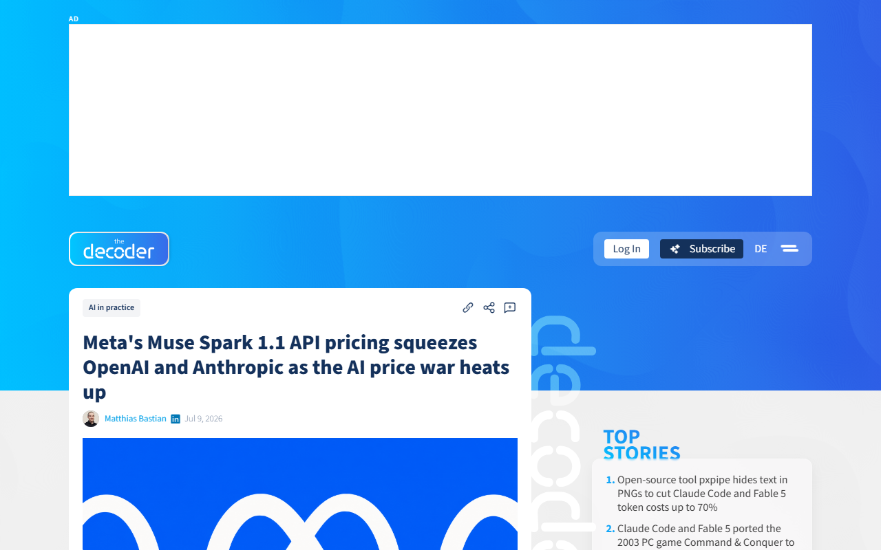 the-decoder July 9 2026 report Meta Muse Spark 1.1 API pricing squeezes OpenAI and Anthropic as the AI price war heats up coding model rates undercut competitors