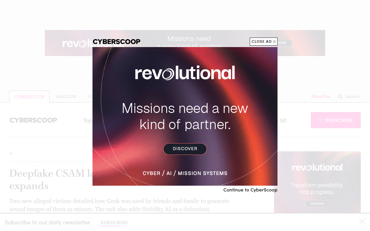 CyberScoop July 9 2026 report deepfake CSAM lawsuit against Grok and xAI expands to add Stability AI as defendant, amended class action filed July 7 in Northern District of California, five Jane Doe plaintiffs, allegation that a stepfather used Grok to generate roughly 7000 sexually explicit images from one photo of a girl at age 11, NCMEC found 90 percent of xAI CyberTipline reports not actionable because user and IP data was omitted, claims under Masha's Law and the Trafficking Victims Protection Act