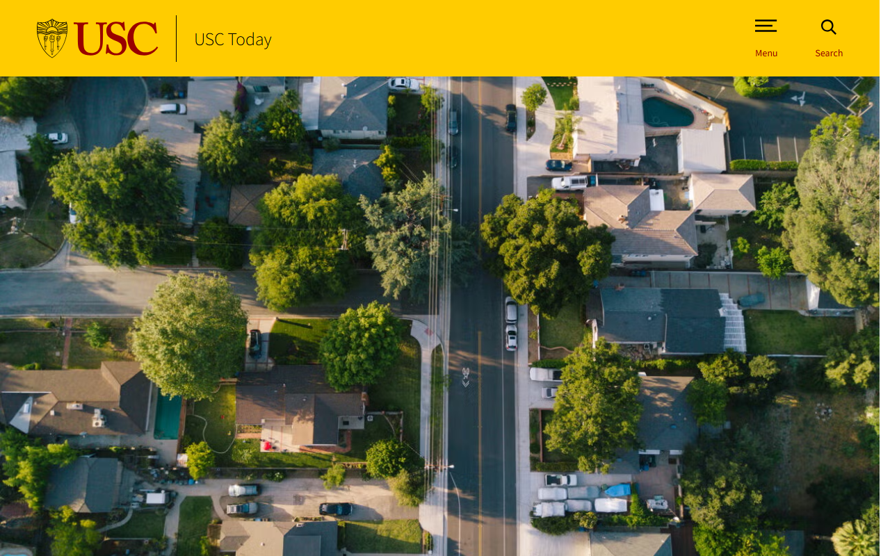 Screenshot of the USC news release on a free AI tool that maps urban tree canopy for shade equity