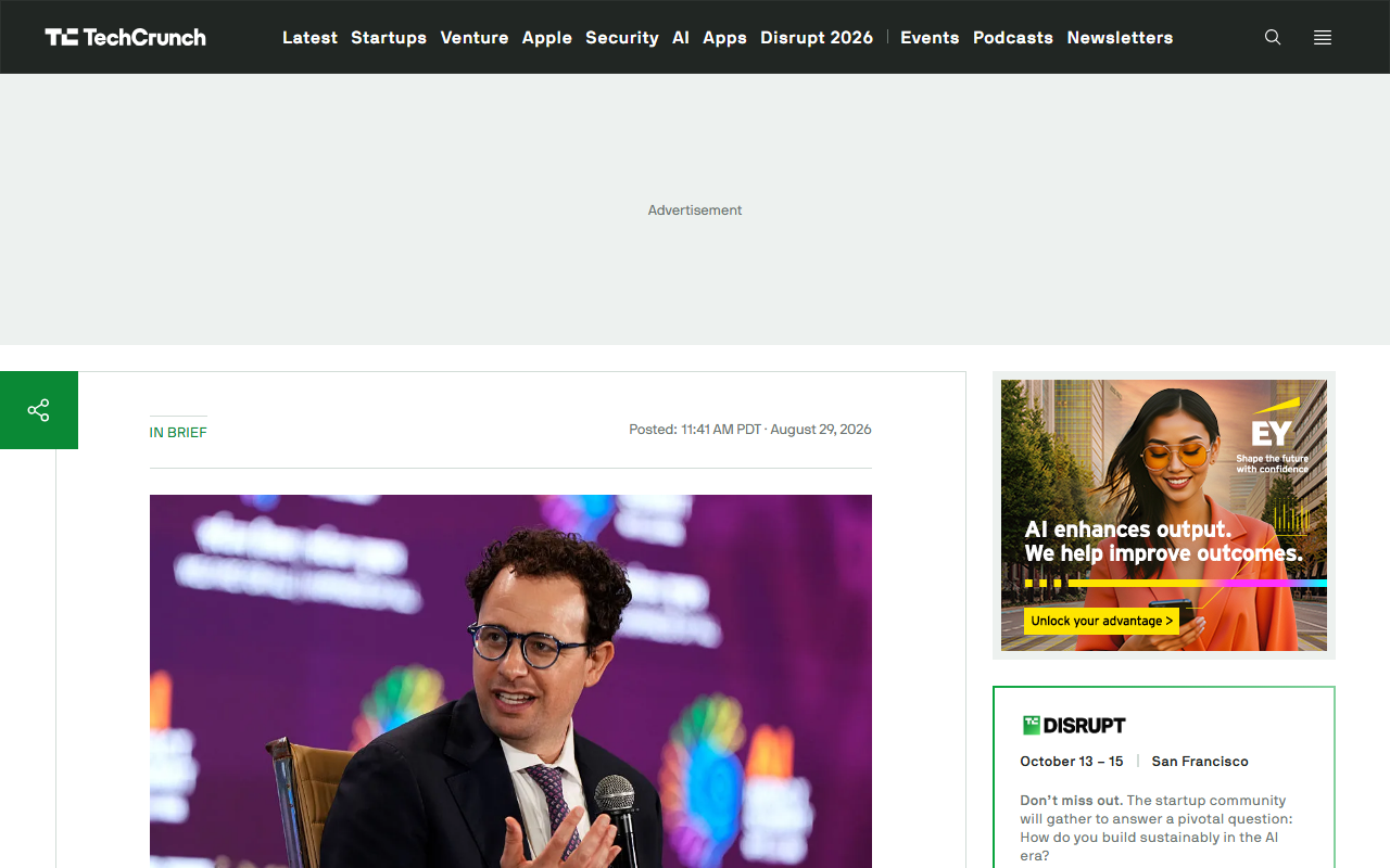 Screenshot of TechCrunch's report on Sony and Warner Chappell suing Anthropic over training-data piracy