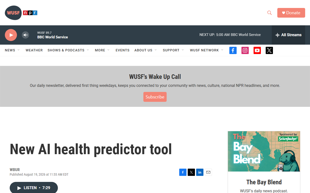 Screenshot of the Dana-Farber news release on the Aladynoulli disease-risk model published in Nature