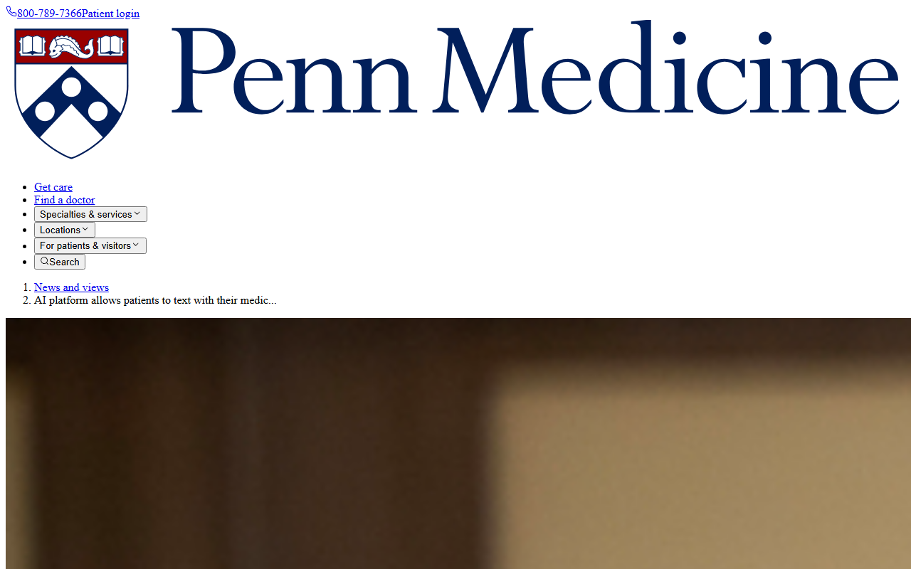 Screenshot of Penn Medicine's report on an AI platform that lets patients text their brain-monitoring device.