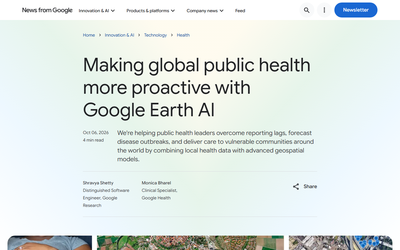 Screenshot of Google's blog post on Earth AI mapping settlements and at-risk people during the DRC Ebola outbreak.